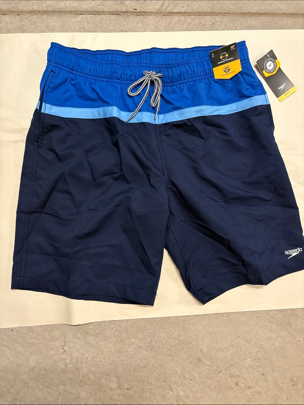 Speedo Men's Navy, Royal & Light Blue Colorblock Swim Trunks